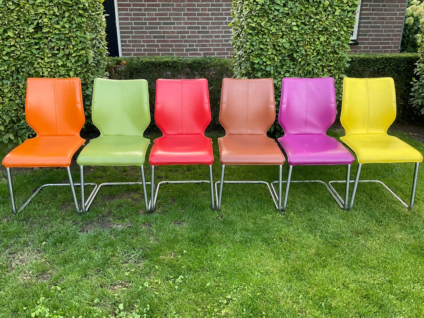 6 Luna stoelen van Bree's New World in diverse kleuren, Huis en Inrichting, Stoelen, Ophalen, Gebruikt, Overige kleuren, Leer