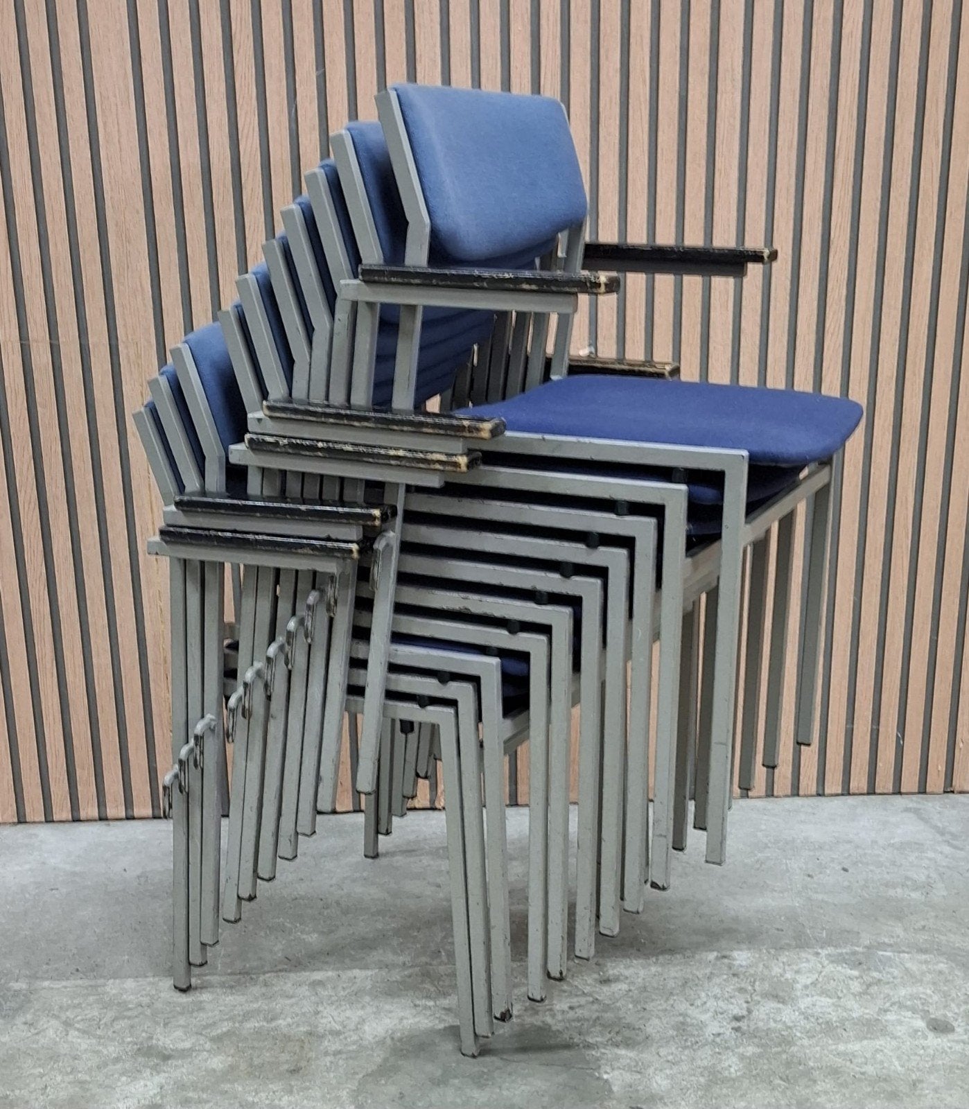 187 x Gijs van der Sluis stoelen kantine horeca cafe zaal, Blauw, Ophalen of Verzenden, Zo goed als nieuw, Stof