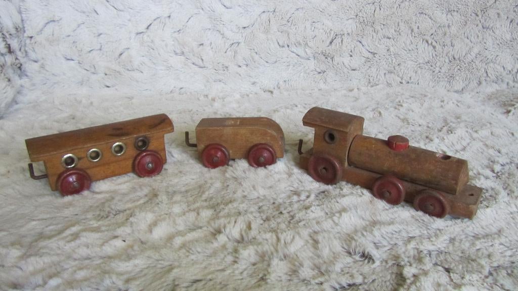 Antiek Houten Trein Setje (35 cm), Antiek en Kunst, Ophalen of Verzenden