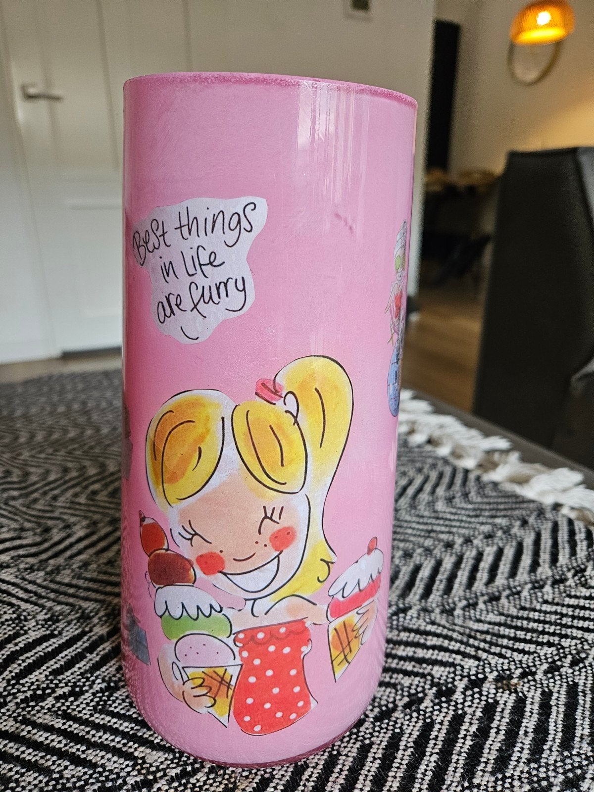 Mooie vaas zelf gemaakt, decoupage, Huis en Inrichting, Ophalen, Overige kleuren, Glas