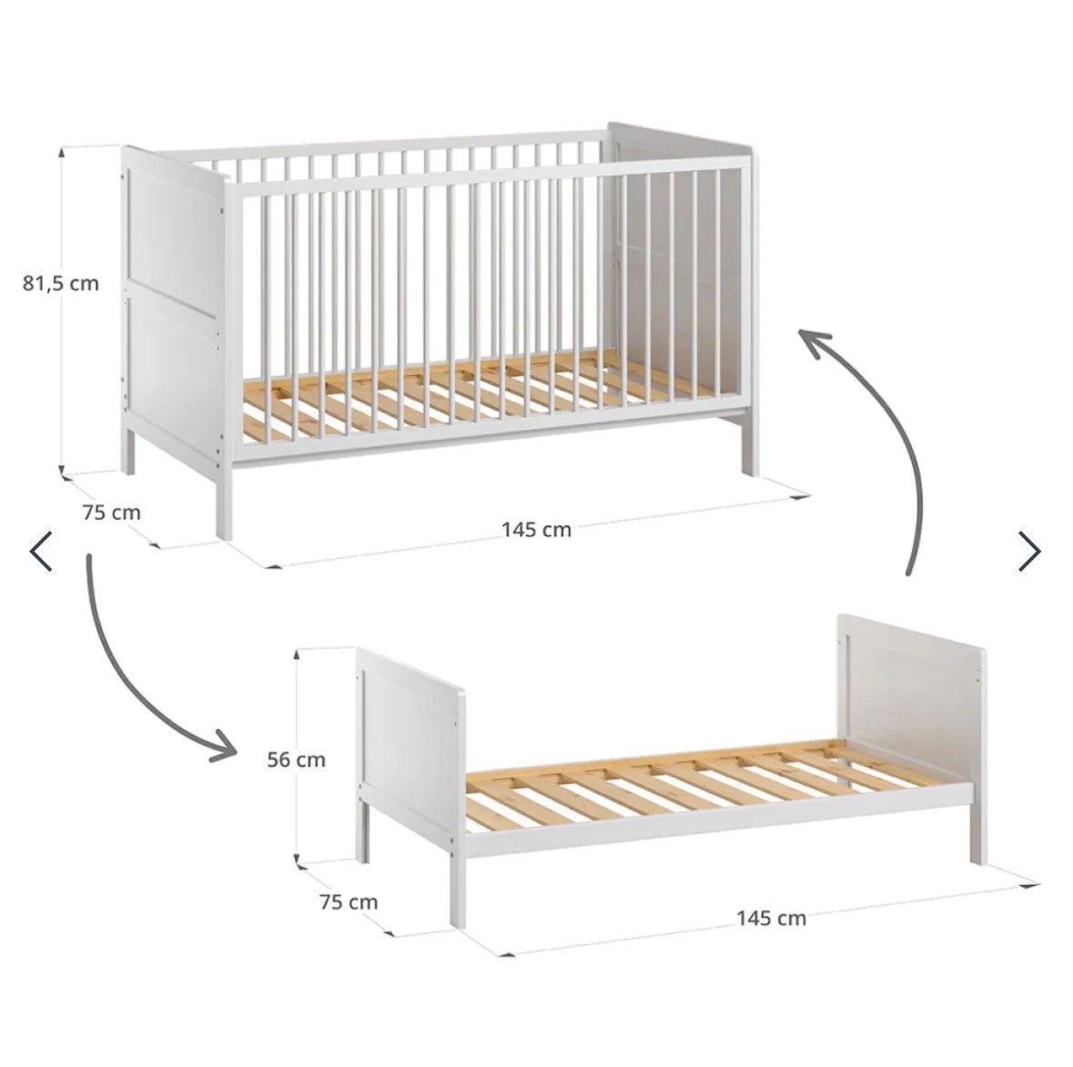 Doorgroeiledikant, matras, bedhek en onderlade Petite Amélie, Ophalen, Gebruikt, 70 tot 85 cm, 140 tot 160 cm