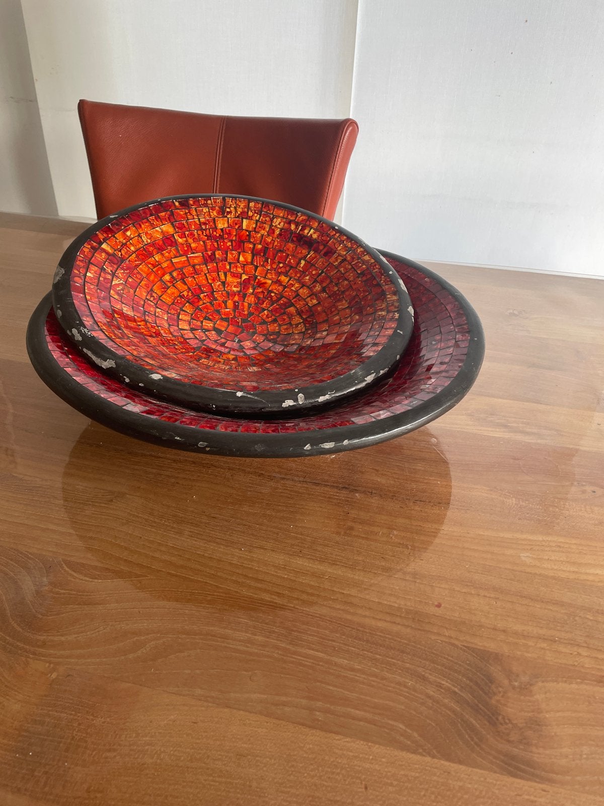 Decoratieve schalen met mozaïek, rood en oranje, Ophalen, Overige materialen, Gebruikt, Schaal