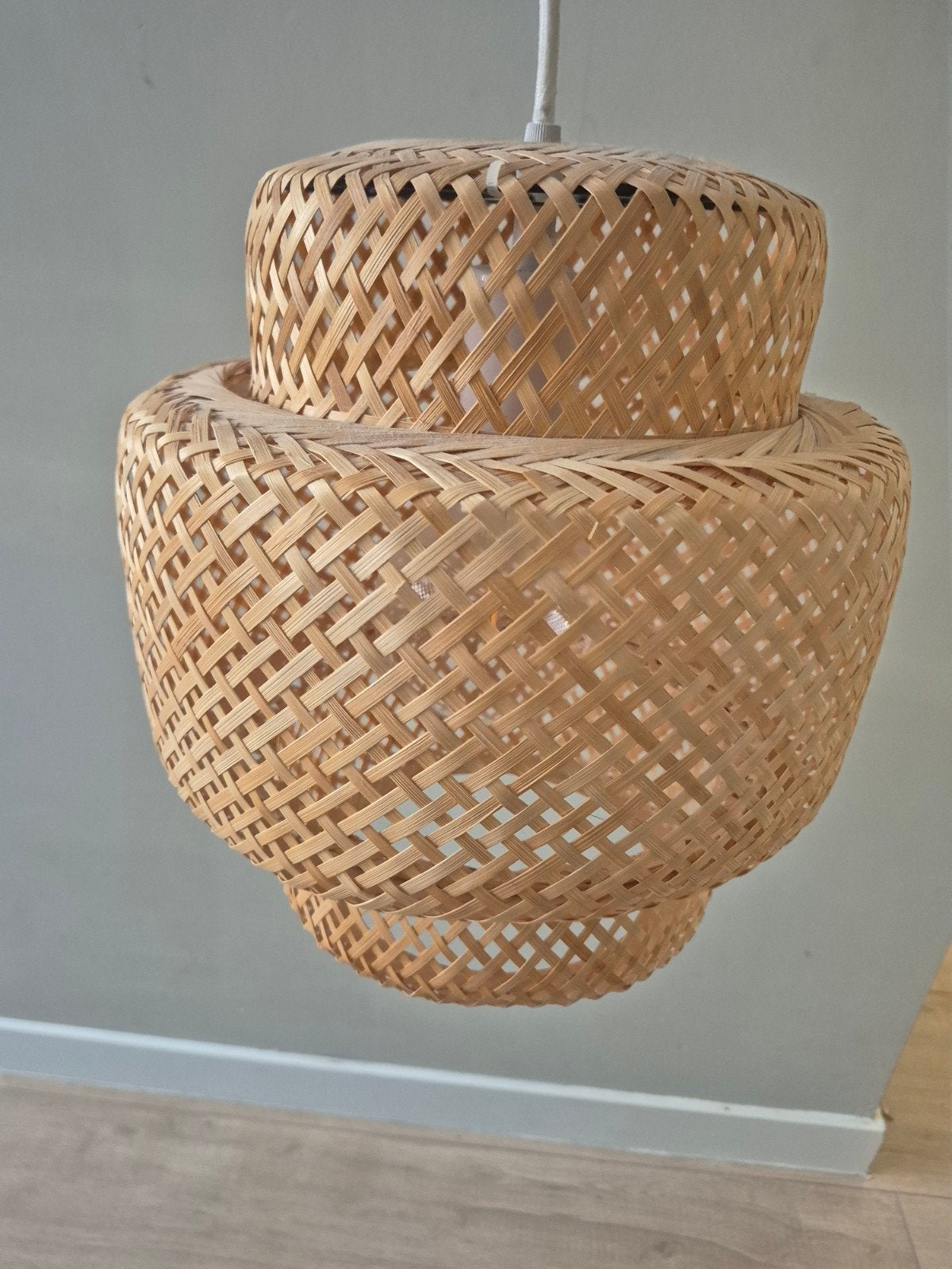 IKEA Sinnerlig hanglamp bamboe, 27 cm, Ophalen of Verzenden, Zo goed als nieuw, Natuurlijk materiaal, E27 (groot)