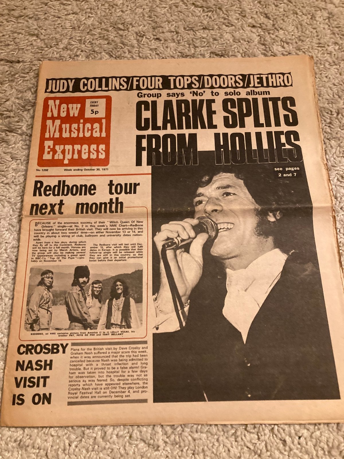 NME 30 oktober 1971 DOORS Bruce Welch JETHRO TULL, Ophalen of Verzenden, Zo goed als nieuw, Muziek, Film of Tv