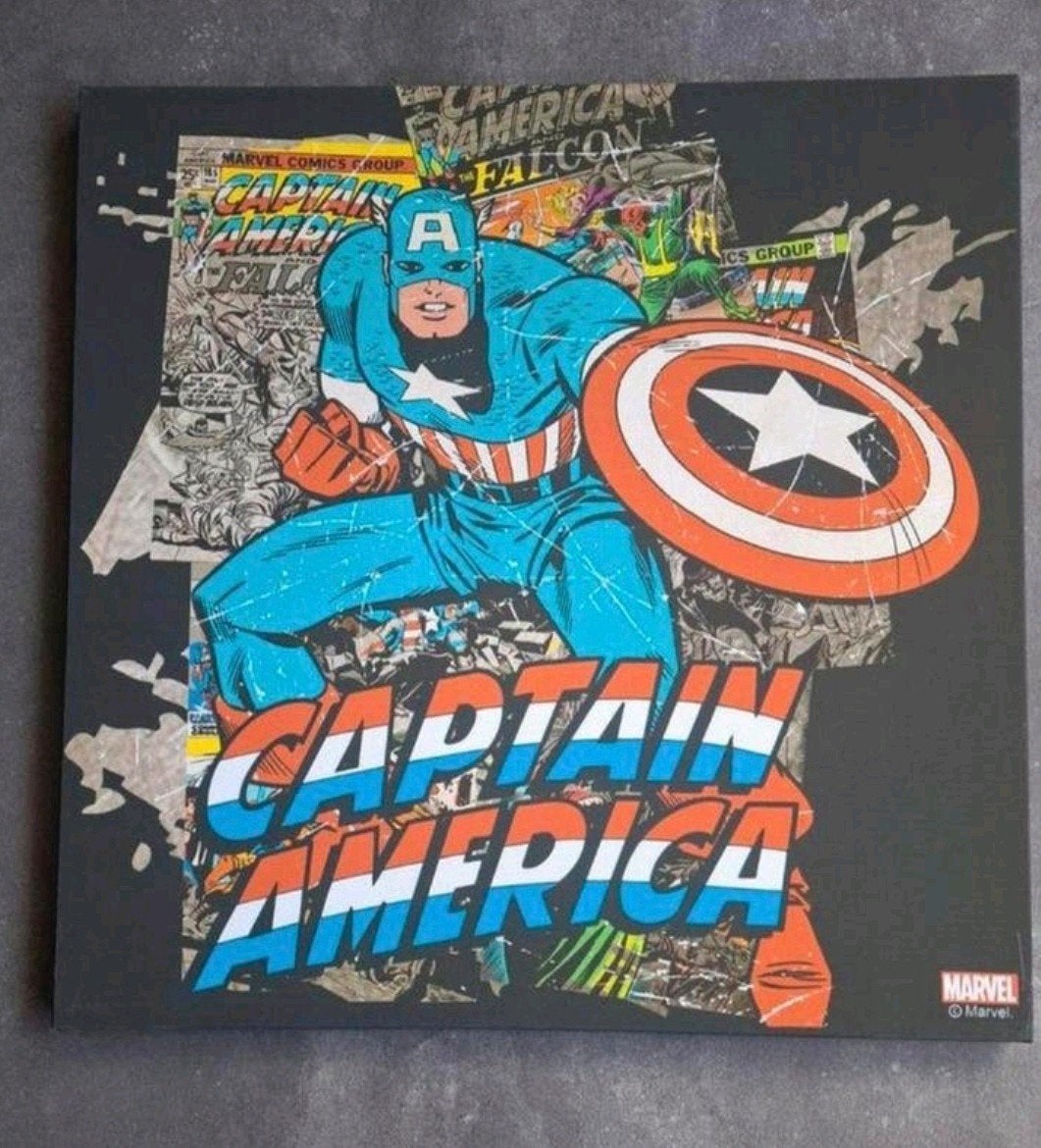 Poster canvas schilderij marvel Captain America 70x70 cm, Ophalen, Vierkant, Zo goed als nieuw, Canvas of Doek