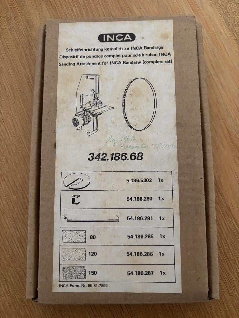Inca euro 260 lintzaag schuurband-set.Zeldzaam, 70 mm of meer, Nieuw, Ophalen of Verzenden, Lintzaag