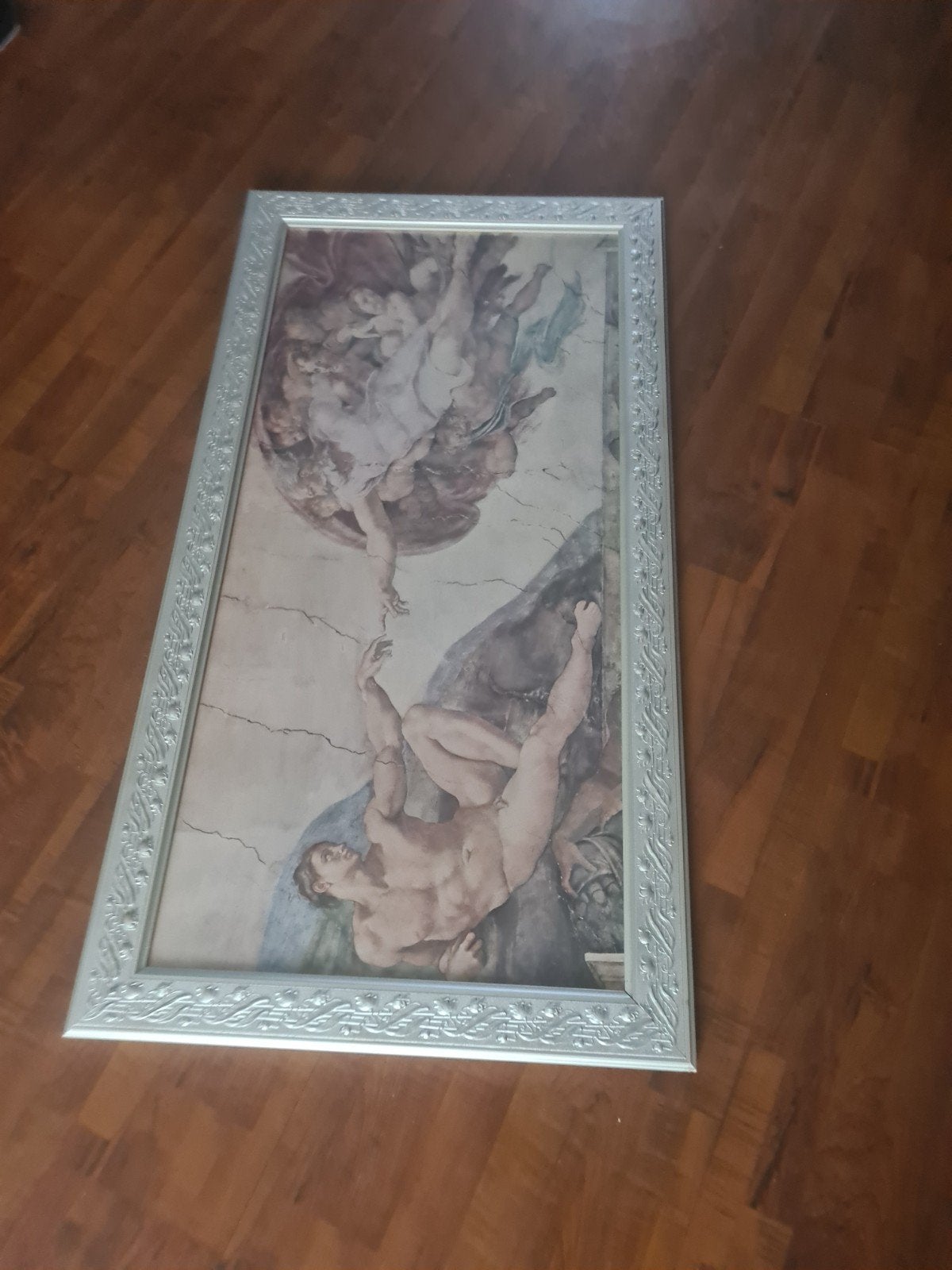 De Schepping van Adam - Michelangelo reproductie, Ophalen of Verzenden, Achter glas