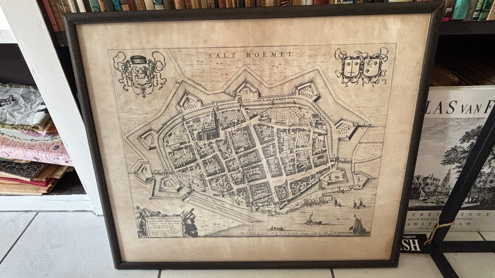 Antieke stadsplattegrond van Zaltbommel. Joan Blaeu, Ophalen, Ingelijst, Stadsgezicht, 1600 - 1699