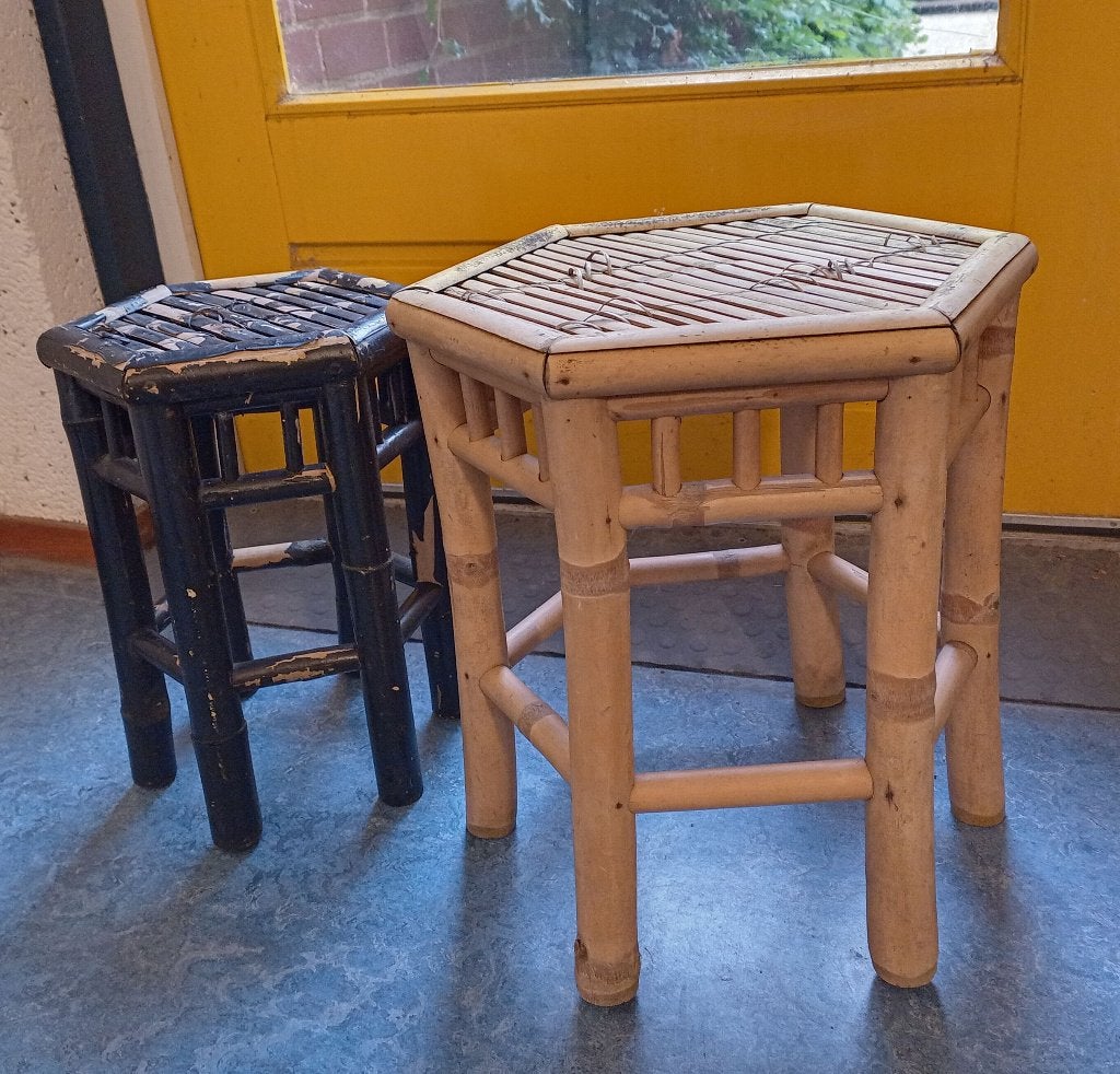 Vintage brocante bijzettafel tafel kruk bamboe hout, Ophalen of Verzenden