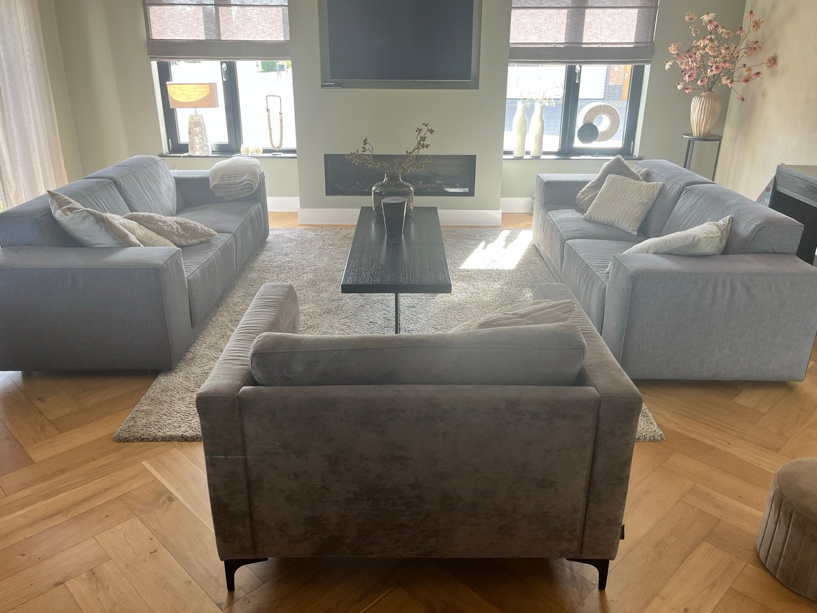 Complete Woonkamerset: 2 Banken, Fauteuil, Salontafel & Tapi, Gebruikt, Driepersoons, 75 tot 100 cm, Ophalen of Verzenden