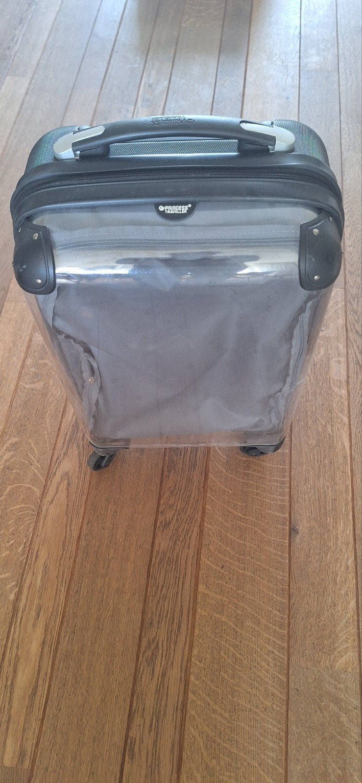 Princess Traveller Koffer Transparant/Zwart, Wieltjes, Gebruikt, 50 tot 60 cm, Hard kunststof