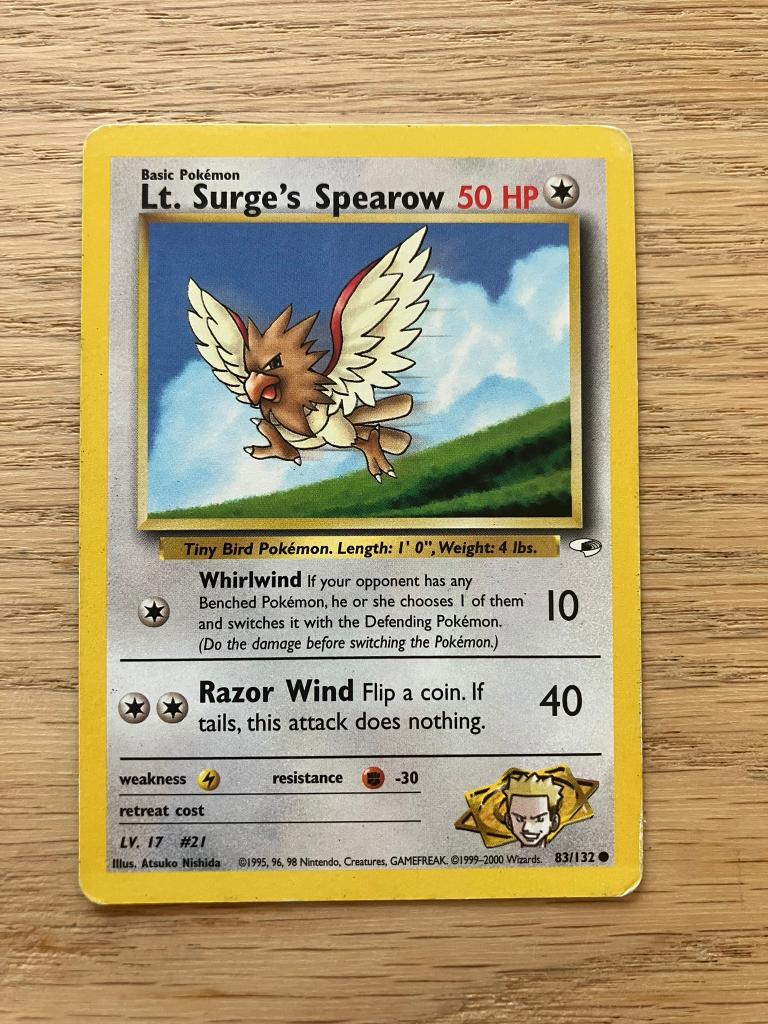Lt. Surge's Spearow 83/132 - Gym Heroes, Ophalen of Verzenden, Losse kaart