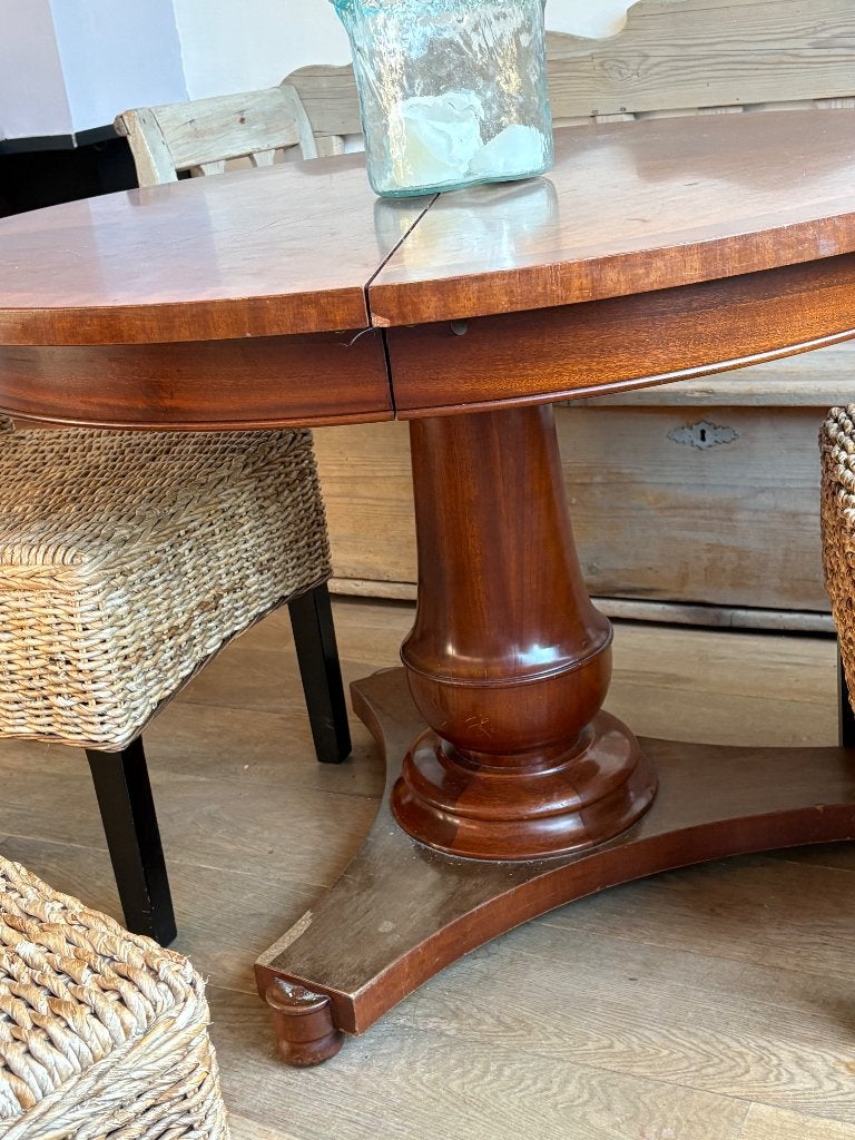 Tafel rond / uitschuifbaar / bolpoot / hout, Huis en Inrichting, Tafels | Eettafels, Gebruikt, 100 tot 150 cm, Vijf personen of meer