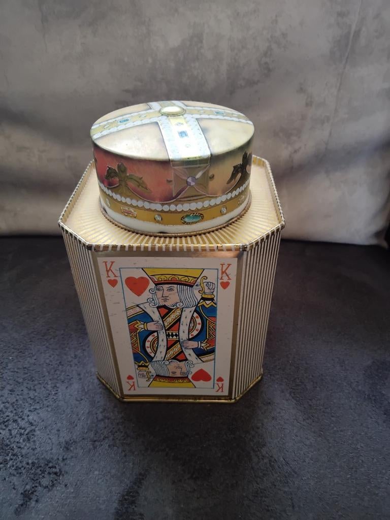 Vintage blikken trommel speelkaarten design, Verzamelen, Blikken, Ophalen of Verzenden, Gebruikt, Overige