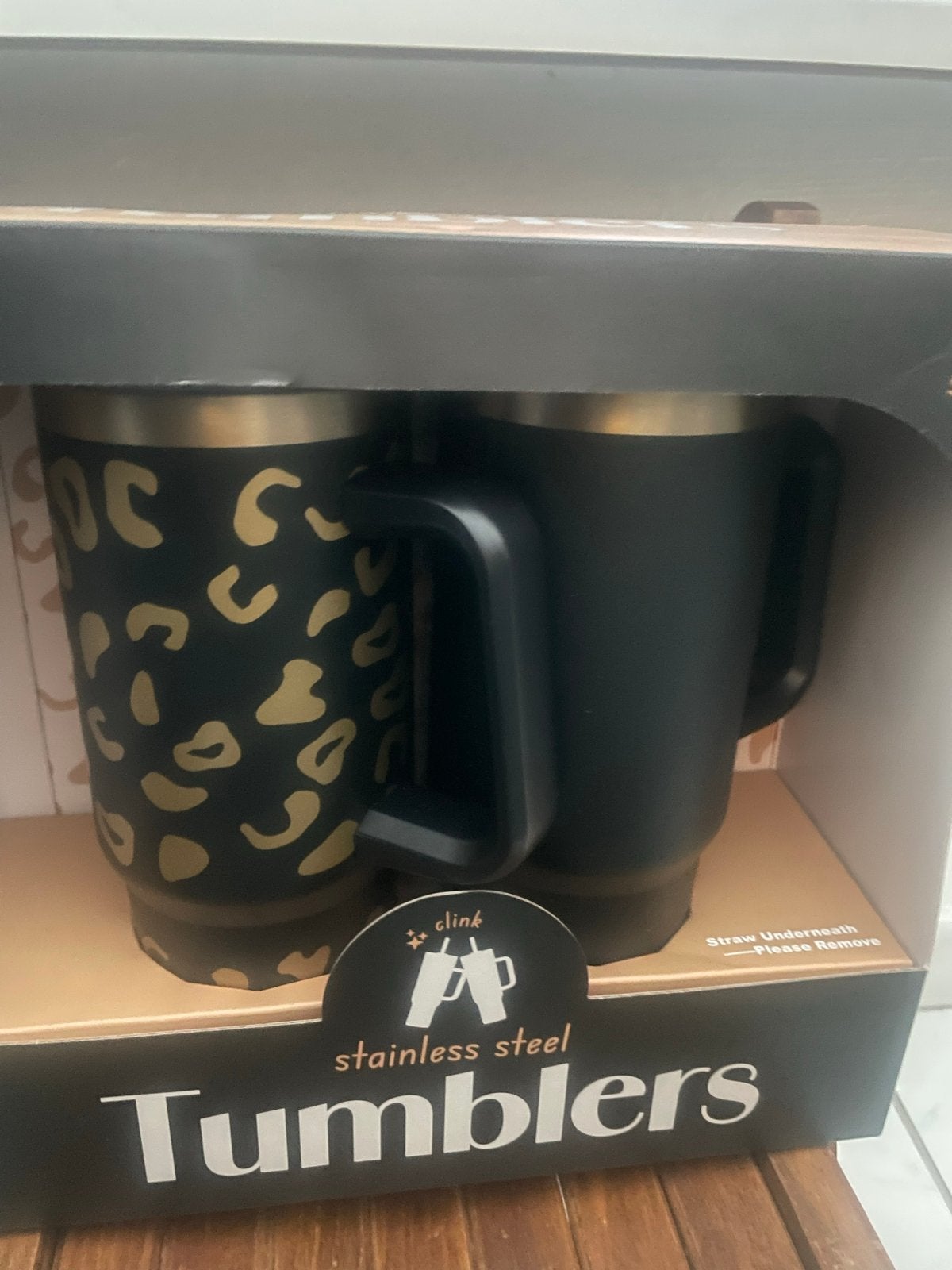 Nieuwe RVS Tumblers Set - Zwart met Goud Leopard Print, Ophalen, Overige typen, Nieuw, Zwart