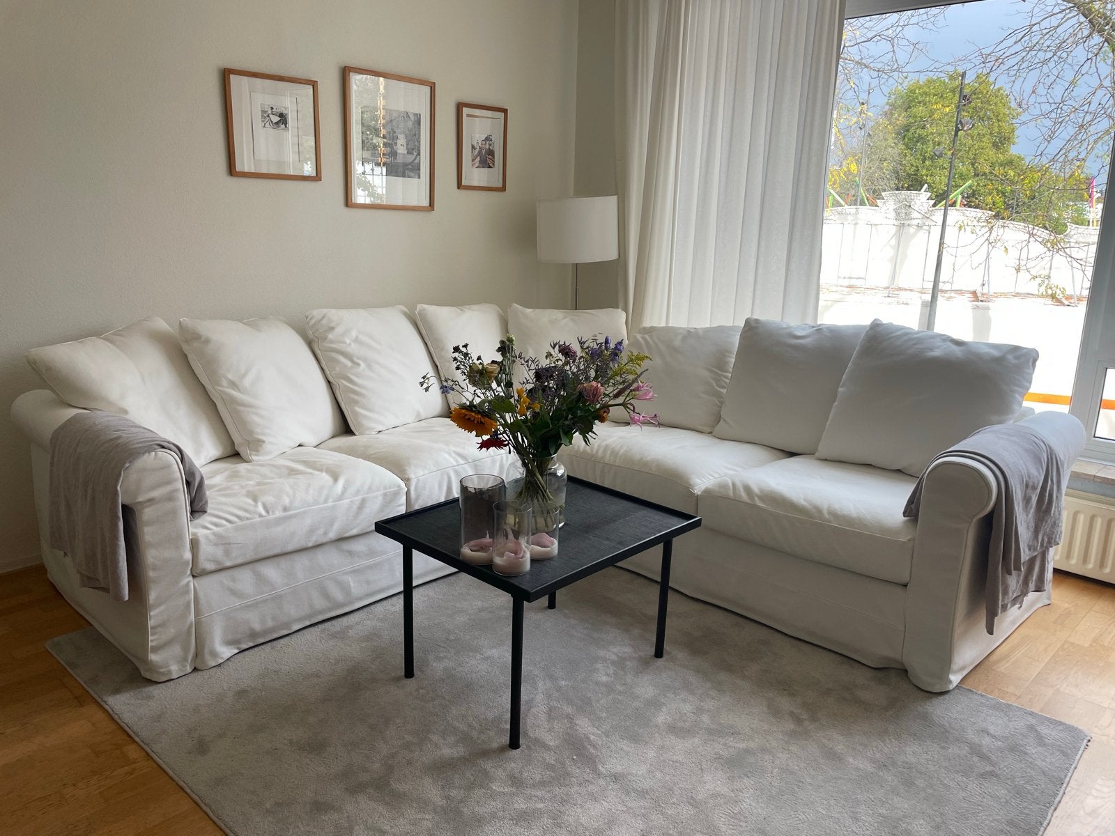IKEA GRÖNLID Hoekbank 4-zits wit, Ophalen, 250 tot 300 cm, Gebruikt, 100 tot 125 cm