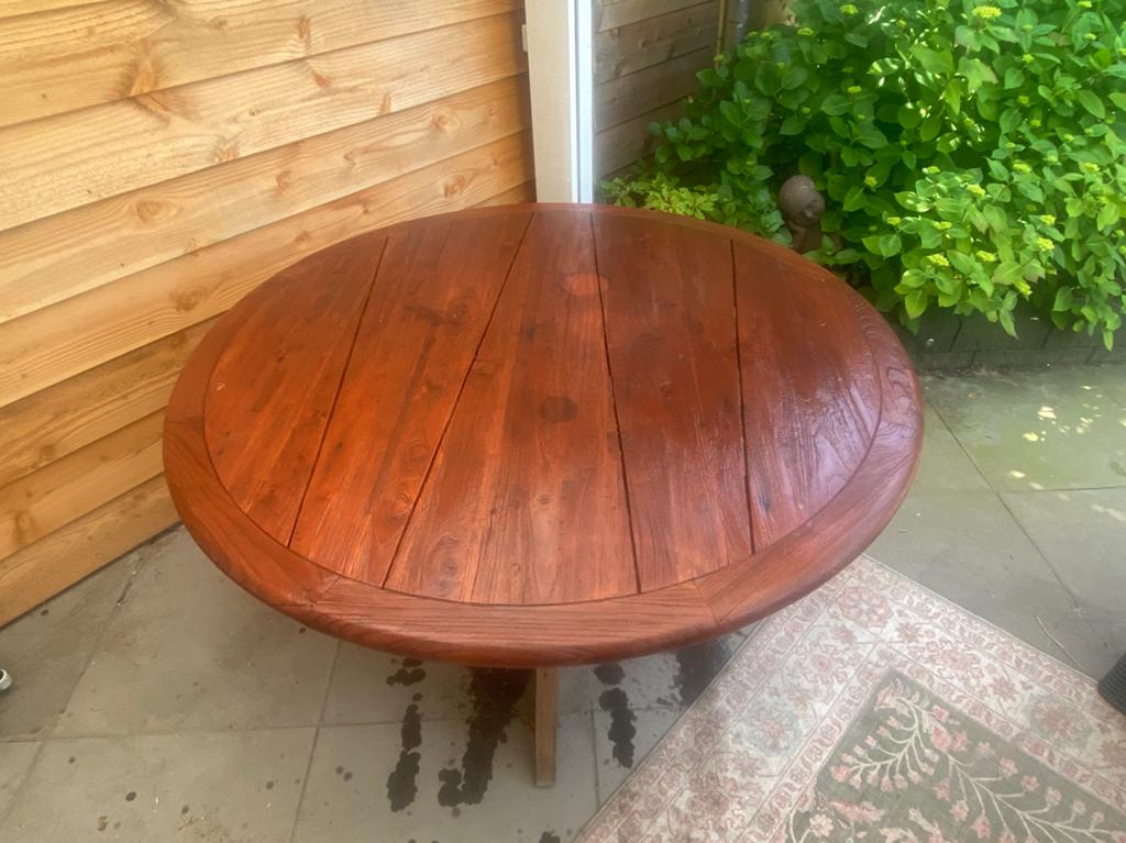 Teak tafel rond, 130 cm, Ophalen, Zo goed als nieuw, Rond, Teakhout