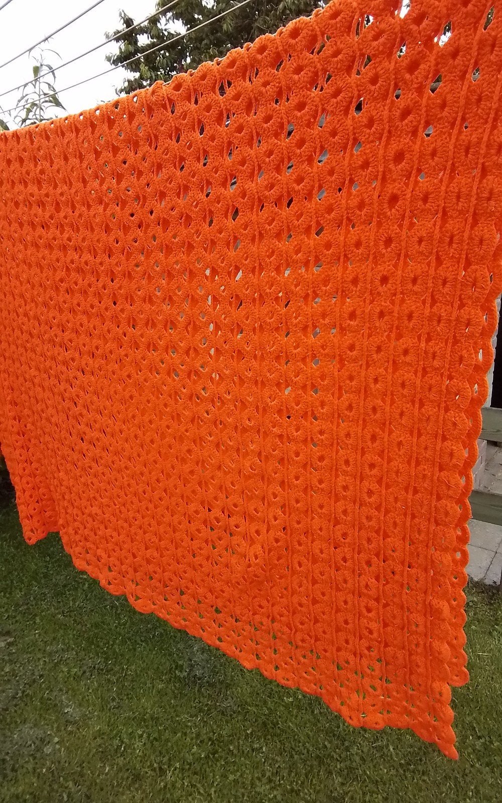 💐VINTAGE GEHAAKTE SPREI KNAL ORANJE JAREN 70, Ophalen of Verzenden