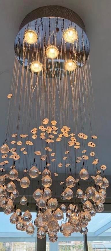 Luxe Swarovski Plafondlamp met Kristallen Spots, Ophalen, Zo goed als nieuw, Glas