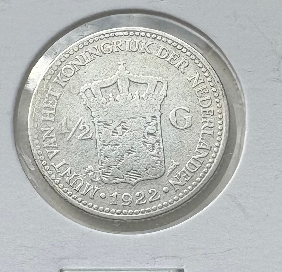 Zilveren halve gulden 1922 Koningin Wilhelmina, ½ gulden, Zilver, Ophalen of Verzenden, Koningin Wilhelmina