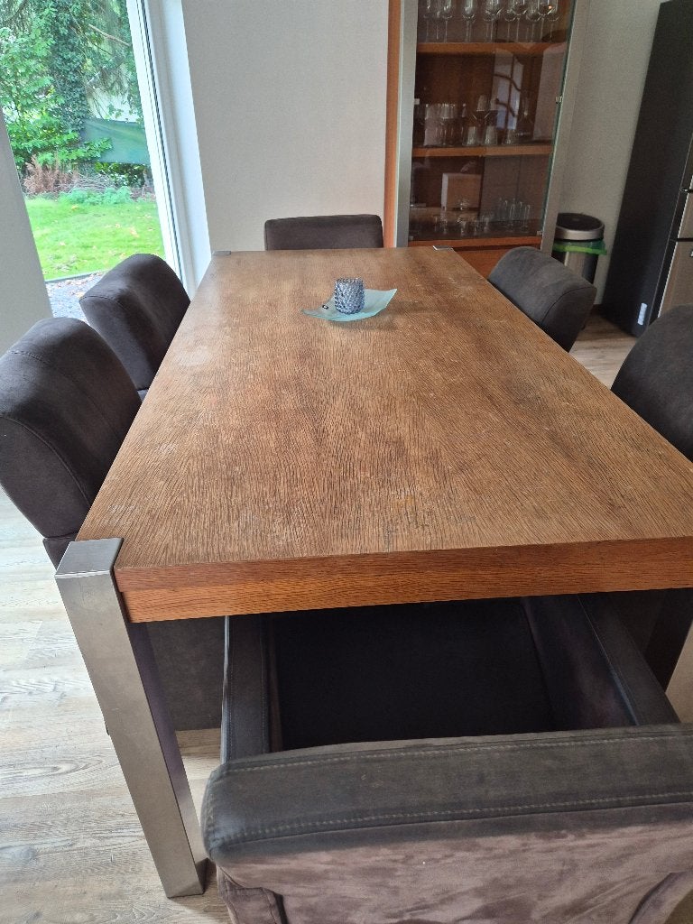 Eetkamertafel met 8 fauteuils, Ophalen, Gebruikt, 8 stoelen of meer