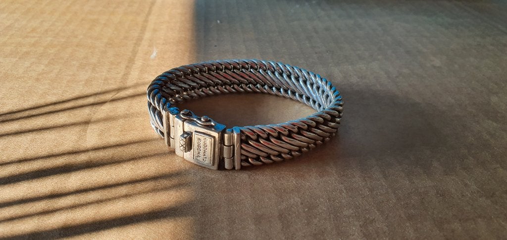 buddha to buddha armband Edwin Small 1,5cm br. 21,5cm lang, Ophalen of Verzenden, Zo goed als nieuw, Zilver, Zilver
