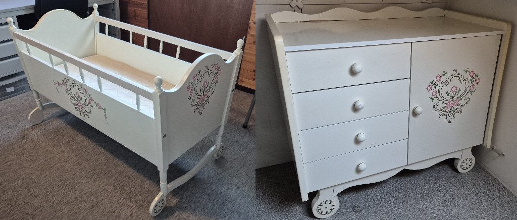 Retro ledikant met commode uit 1970 (E19), Kinderen en Baby's, Babywiegjes en Ledikanten, Ophalen, Gebruikt, Ledikant
