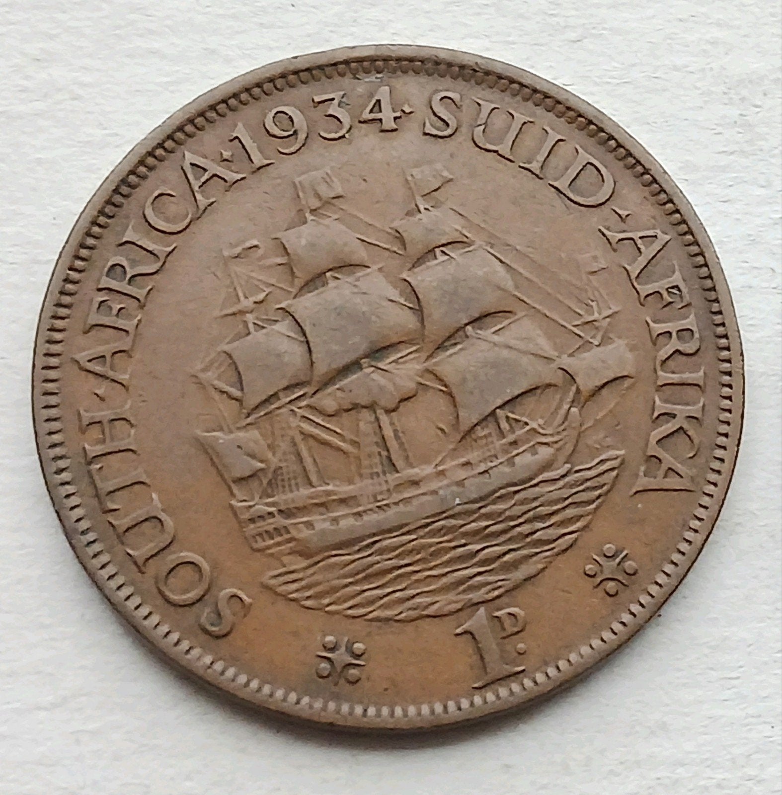 1 Penny 1934 Zuid Afrika Prachtige Oude Antieke Munt Kolonie, Ophalen of Verzenden