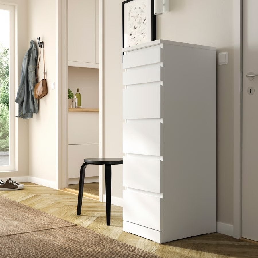 GRATIS IKEA MALM Smalle Ladekast met 6 lades (wit) + Spiegel, Ophalen, Minder dan 50 cm, 5 laden of meer, 100 tot 150 cm
