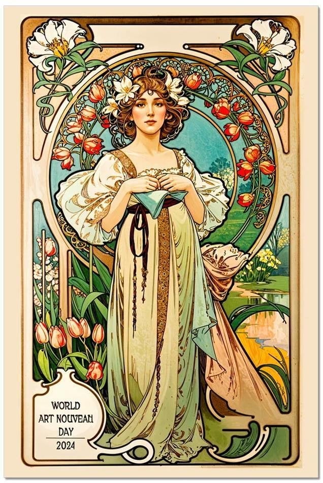 Unieke Alphonse Mucha World Art Nouveau Day 24 Affiche, Verzenden