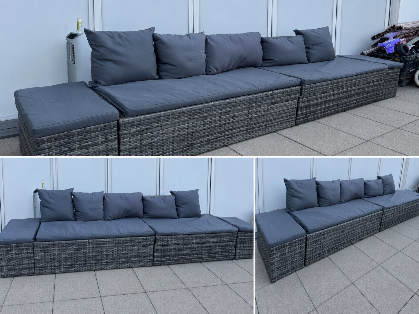 vidaXL 4-delige Loungeset met kussens poly rattan grijs, Tuin en Terras, Tuinsets en Loungesets, Zo goed als nieuw, Loungeset