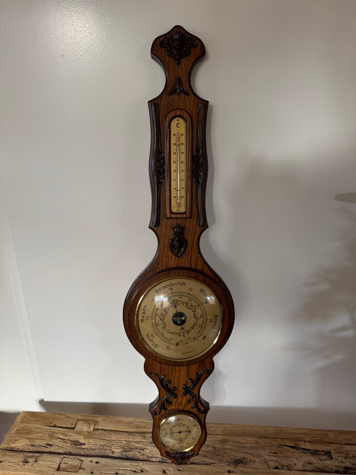 Klassieke houten banjobarometer, thermometer en hygrometer, Ophalen of Verzenden