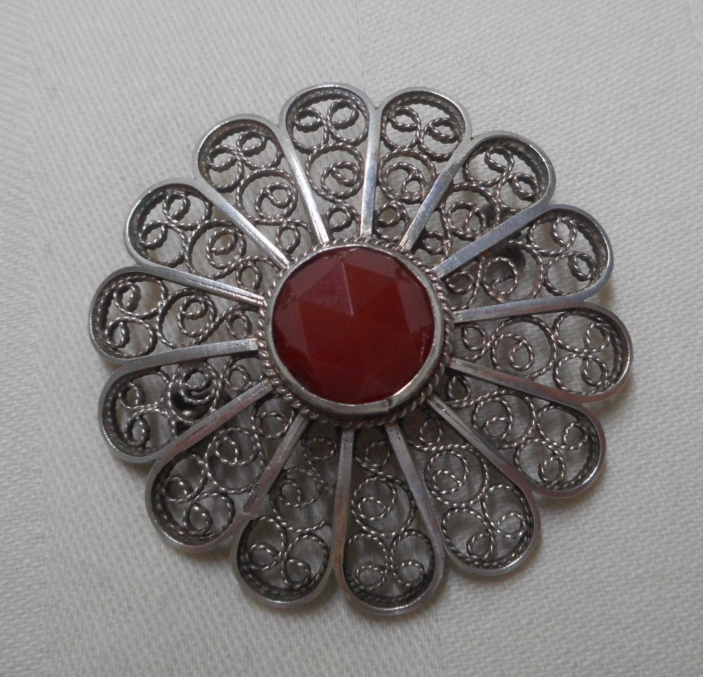 Zilveren antieke broche met carneool nr.527, Sieraden, Tassen en Uiterlijk, Antieke sieraden, Verzenden, Zilver, Broche, Met edelsteen