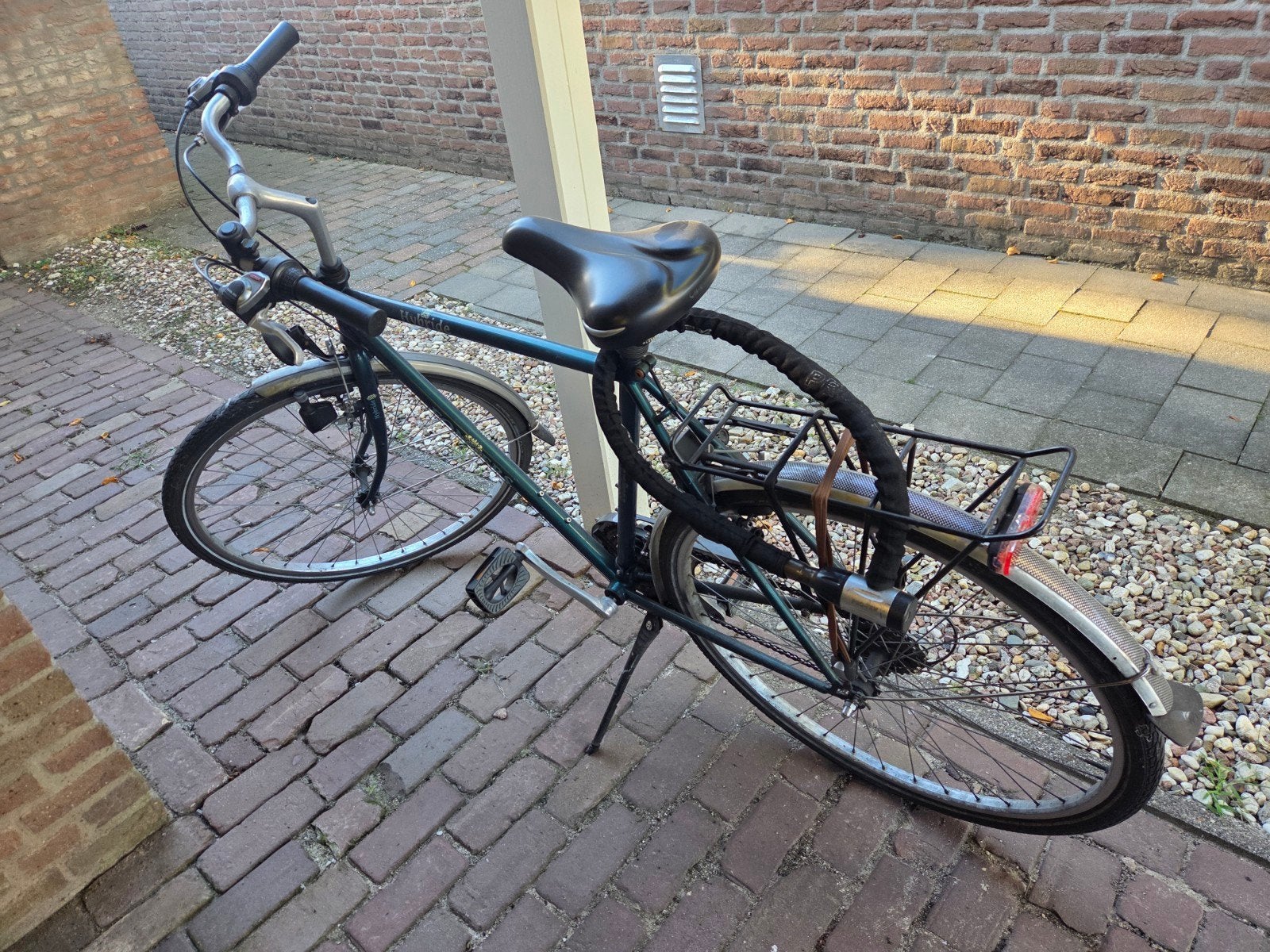 Gebruikte fiets met versnellingen en bagagedrager, Gebruikt, Velgrem, Versnellingen, Ophalen