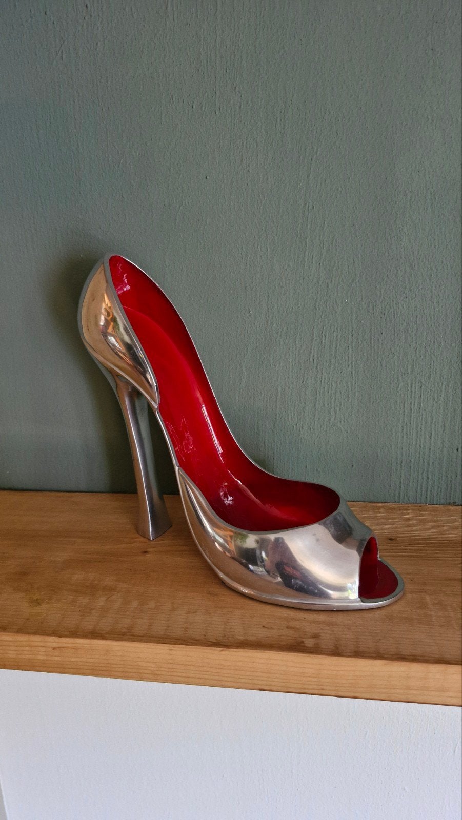 Vintage aluminium flessenhouder - hoge hak, Vintage, Gebruikt, Ophalen of Verzenden, Metaal