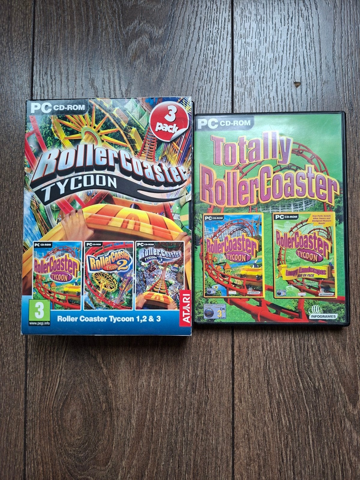 RollerCoaster Tycoon 1, 2 & 3 PC CD-ROM Bundel, Gebruikt, 1 speler, Ophalen of Verzenden, Vanaf 3 jaar