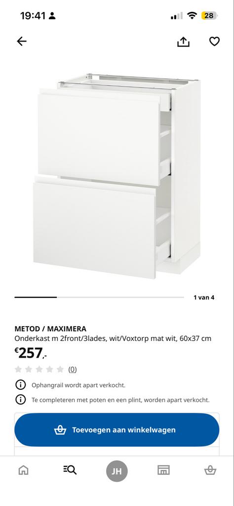Ikea Metod onderkast 60x37 met lades, Ophalen, Gebruikt, Wit, 50 tot 100 cm