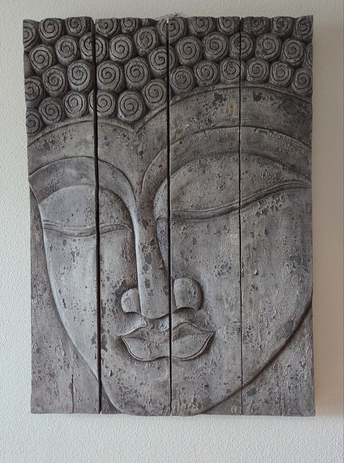 Groot houten Boeddha wandpaneel voor binnen & tuin 80x110 cm, Ophalen