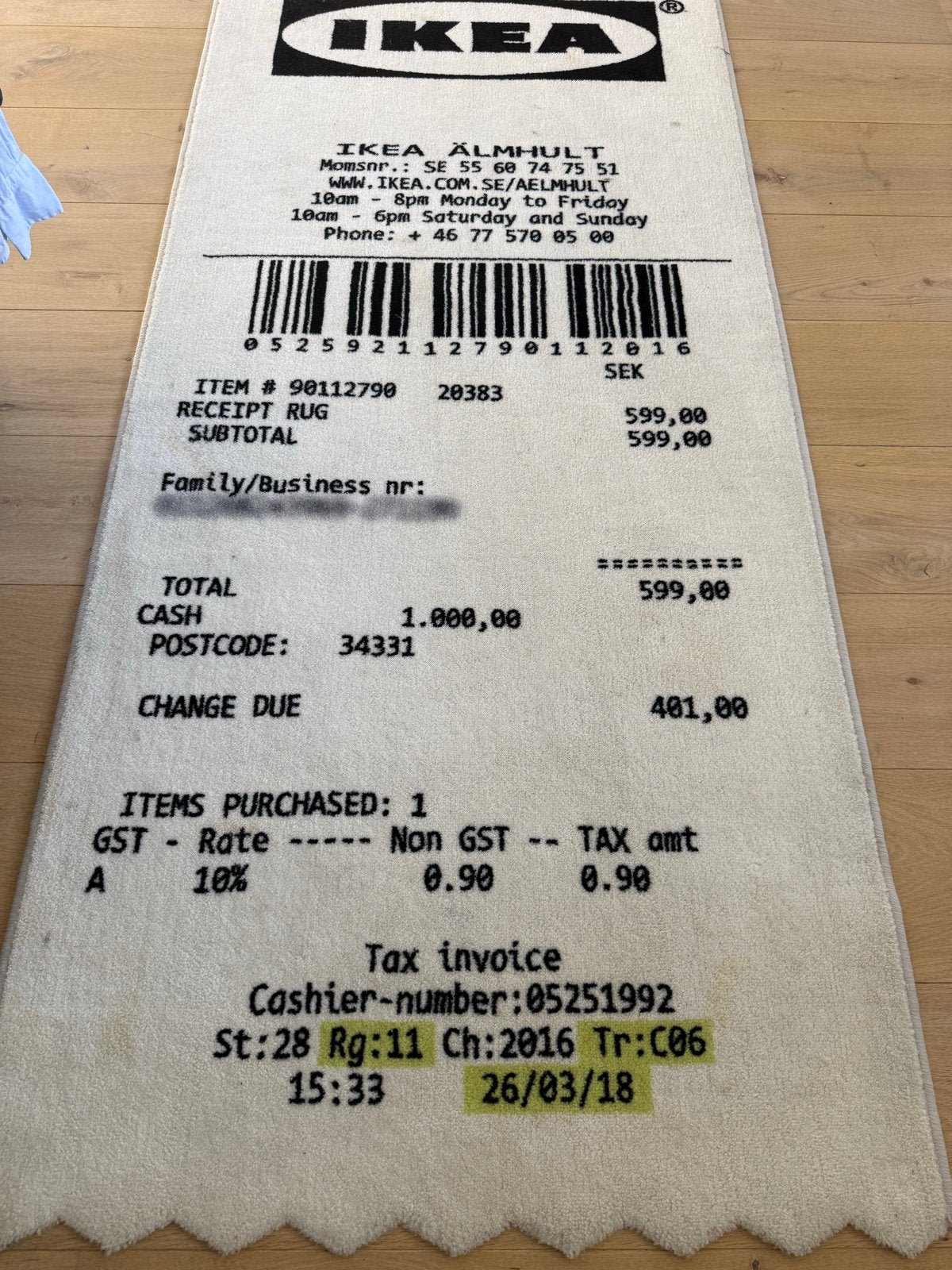Virgil Abloh x IKEA MARKERAD "RECEIPT" vloerkleed, Ophalen, Wit, 200 cm of meer, 50 tot 100 cm