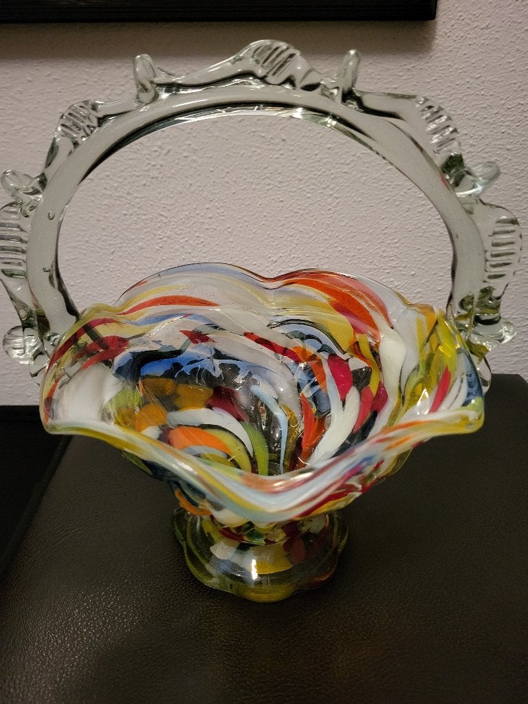 Murano mandje met vrolijke kleurtjes, Mand, Rond, Ophalen of Verzenden, Glas