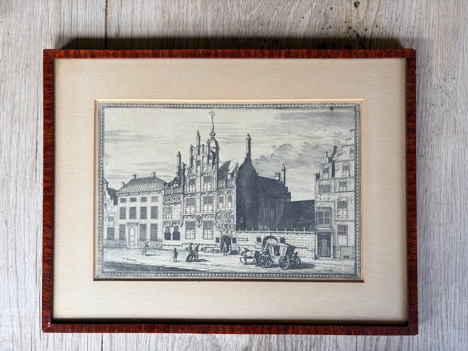 Gravure Gemeenlandts-huis van Delfland, 18 cm, Ets, Architectuur, 27 cm