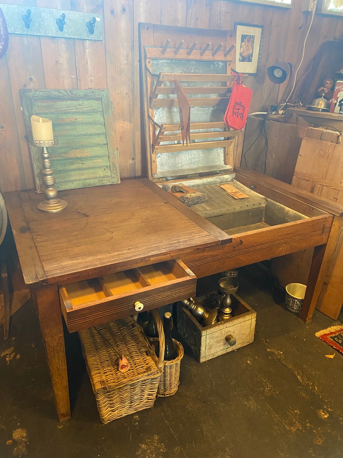 Houten tafel met zinken bak, Antiek en Kunst, Curiosa en Brocante, Ophalen