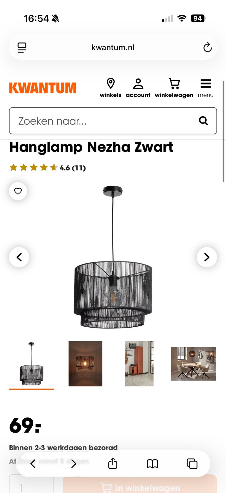 Hanglamp Nazha Zwart van Kwantum - Zo goed als nieuw, Ophalen of Verzenden, Zo goed als nieuw, Metaal, E27 (groot)