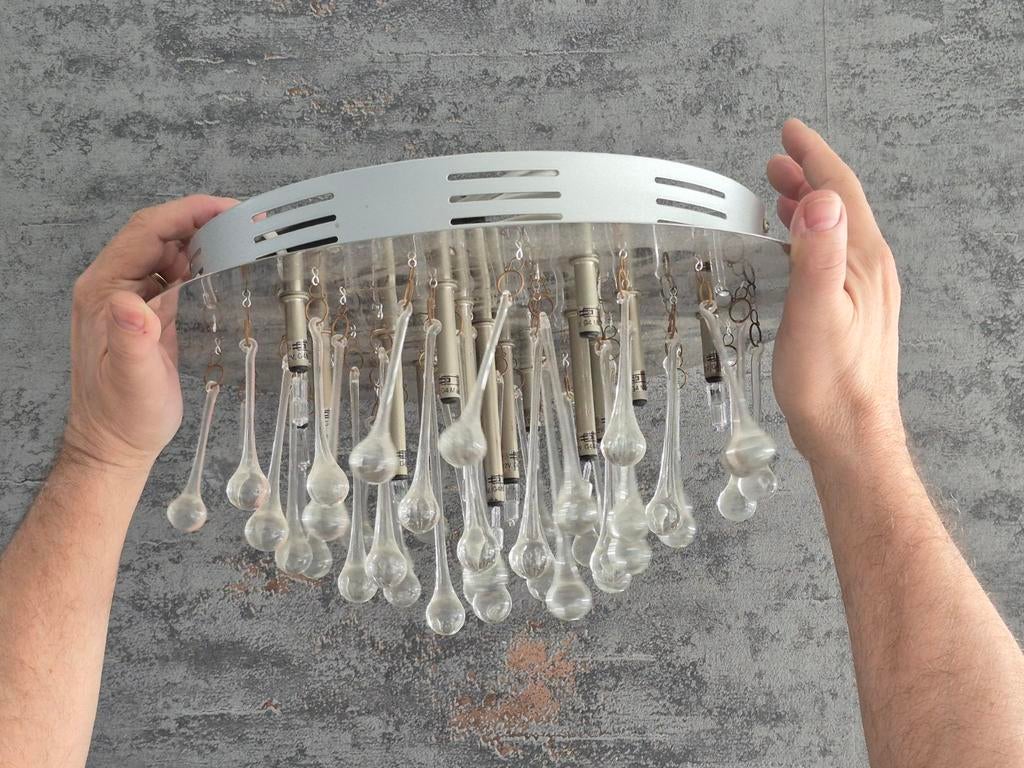 Plafondlamp met glazen druppels, Huis en Inrichting, Ophalen, Gebruikt