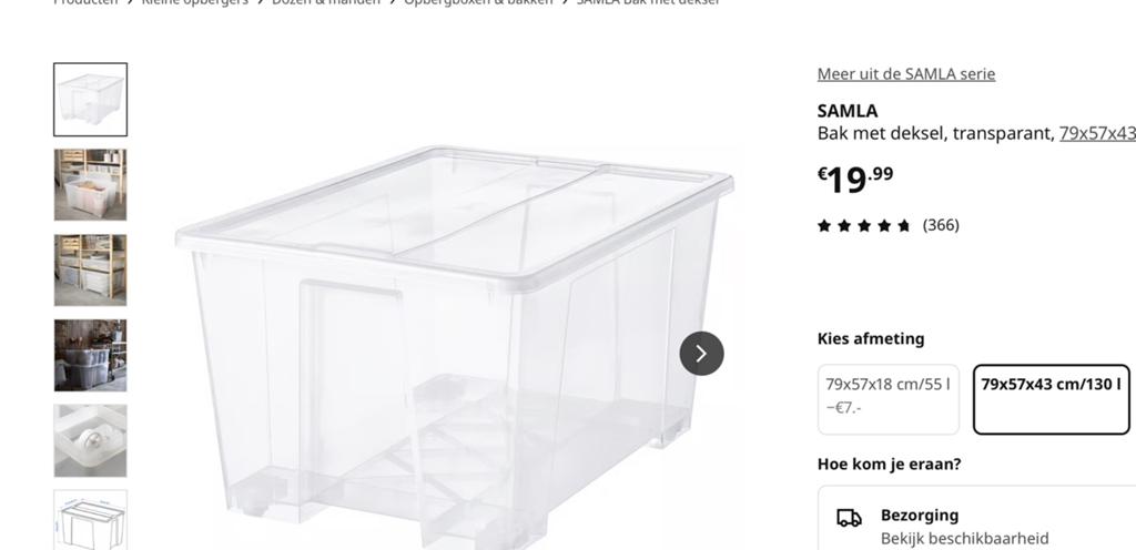Samla opbergbak 130:liter met deksel en wielen, Doe-het-zelf en Verbouw, Kratten en Dozen, Ophalen, Zo goed als nieuw