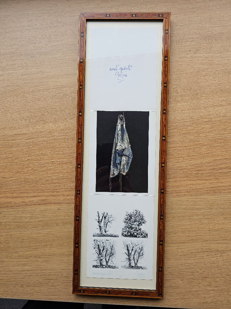 Gesigneerde pentekeningen op ansichtkaart van Jopie Huisman, Ophalen of Verzenden