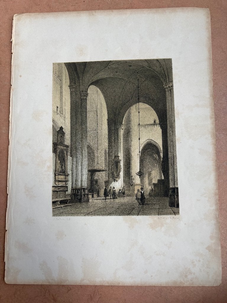 Litho naar Johannes Bosboom, Grote Kerk, Breda, Ophalen of Verzenden, Overige onderwerpen, Lithografie