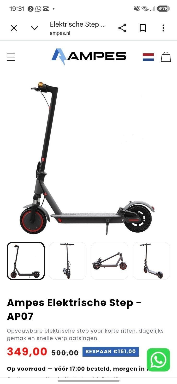 Amps Elektrische Step - AP07 met oplader, Ophalen, Gebruikt, Elektrische step (E-scooter), Amps