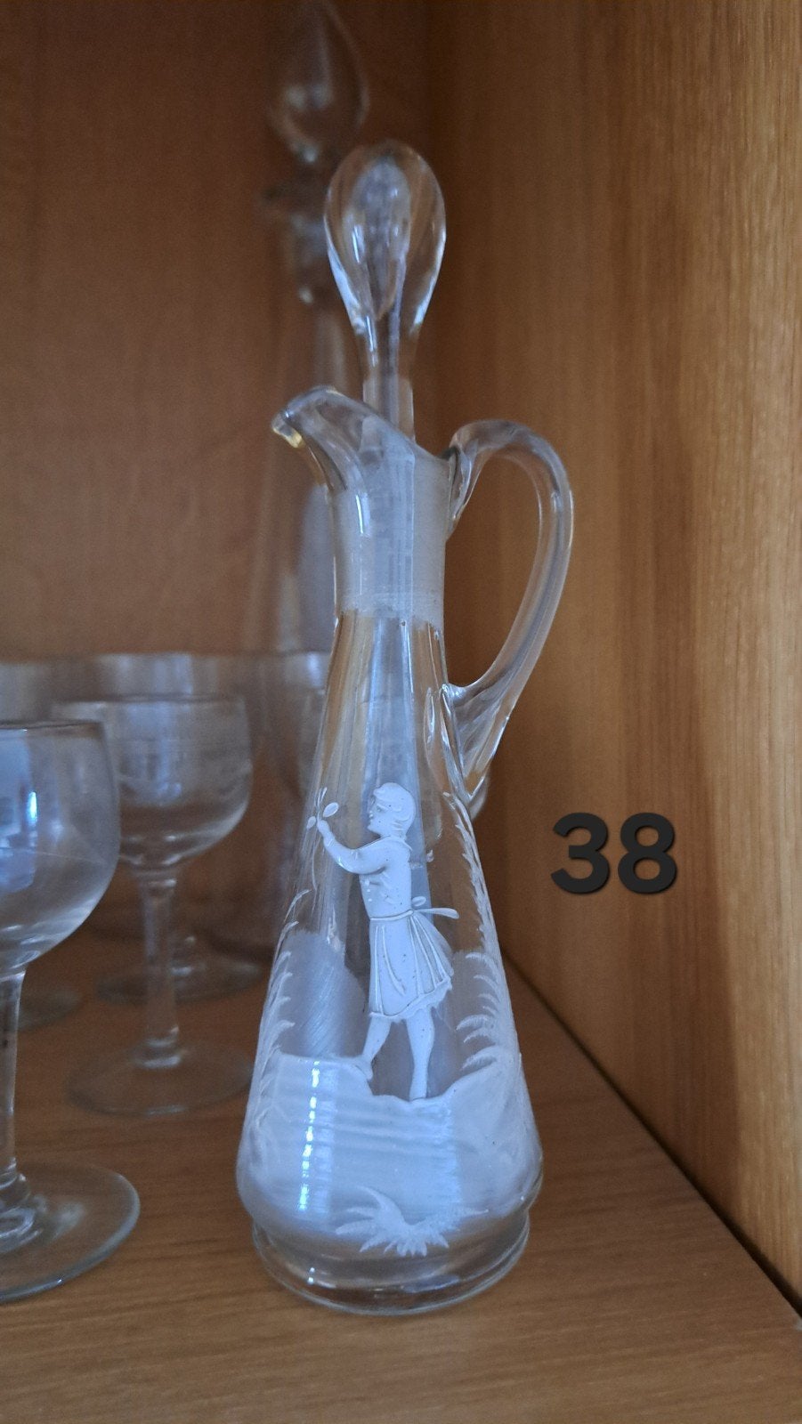 Antieke glazen karaf met geëtst decor, Antiek en Kunst, Ophalen of Verzenden