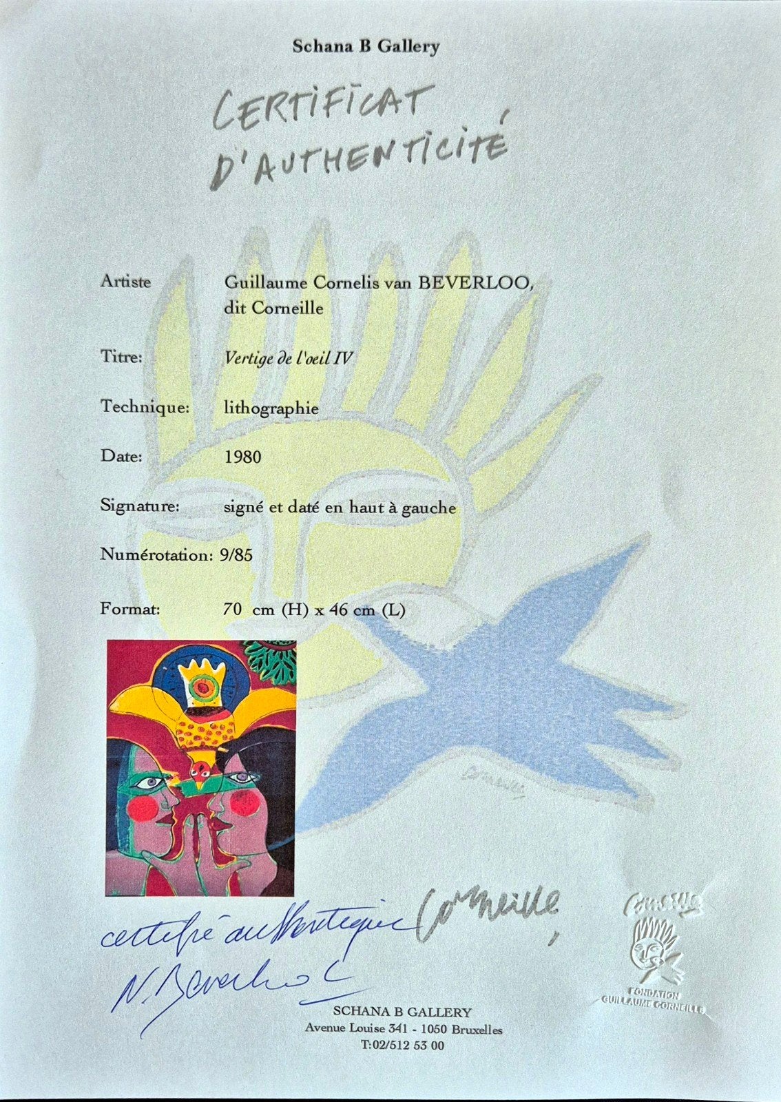 Corneille - Vertige de l'oeil IV - Litho (1980), Portret en Figuren, Ophalen of Verzenden, Lithografie, Gelimiteerde oplage